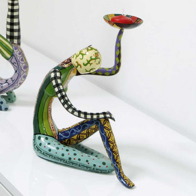 Tom's Drag - Scultura da tavolo in marmorino dal design eclettico con acrobata seduto - Colore: Multicolore - SKU: TOM004802