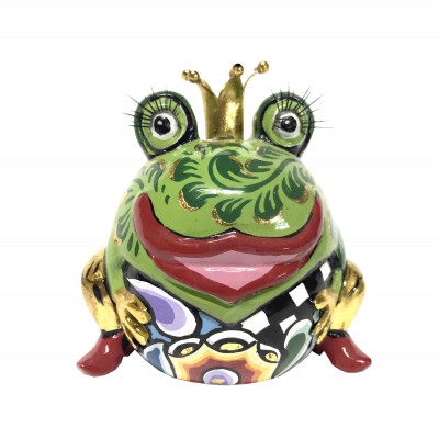 Tom's Drag - Scultura da tavolo in marmorino dal design eclettico con re dei ranocchi - Colore: Verde/Oro - SKU: TOM004435