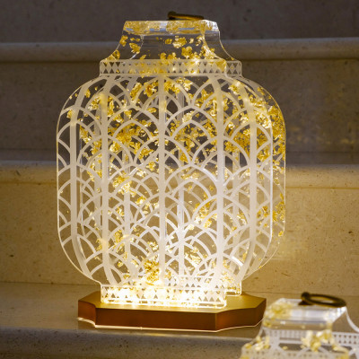  Vesta - Atena - Lampada da tavolo media ricaricabile a LED in plexiglass dal design moderno - Colore: Oro - 1 Lampadina Led Integrato 12W - Gradi Kelvin 4000k Luce Naturale - IP20 - SKU: 0435656 