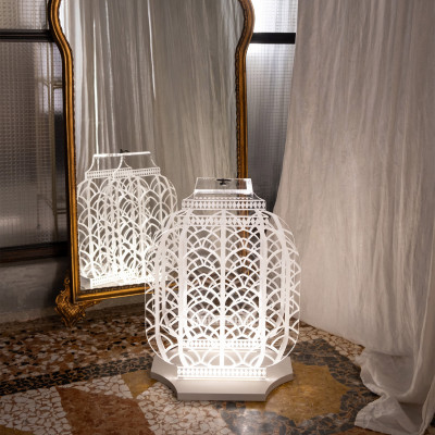 Vesta - Atena - Lampada da terra ricaricabile a LED in plexiglass dal design moderno - Colore: Avorio - 1 Lampadina Led Integrato 12W - Gradi Kelvin 4000k Luce Naturale - IP20 - SKU: 0435729