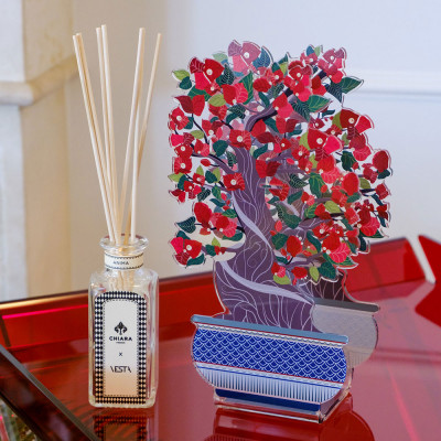  Vesta - Bonsai - Profumatore in vetro con copertura in plexiglass bouganville grande - Colore: Rosso - SKU: 7501885 