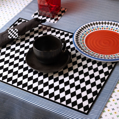  Vesta - Decor - Set 2 tavagliette da tavola Foulard - Colore: Bianco/Nero - SKU: 04237DF2 