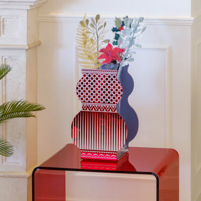 Vesta - Giudecca - Vaso grande in vetro con coprivaso in plexiglass - Colore: Rosso - SKU: 0432027