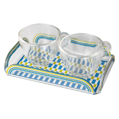 Vesta Happy Coffee Vassoietto con 2 tazzine in vetro Colore: Celeste