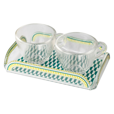 Vesta Happy Coffee Vassoietto con 2 tazzine in vetro Colore: Verde