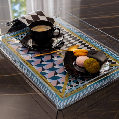 Vesta - Decor - Vassoio grande moderno in plexiglass con decoro Modern - Colore: Multicolore - SKU: 04231D46