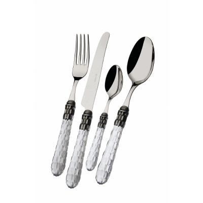 Bugatti Set di posate 24pz con ghiera argentatura anticata collezione "Cristallo" Colore: Trasparente