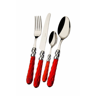 Bugatti Set di posate 24pz con ghiera cromata collezione "Cristallo" Colore: Rosso