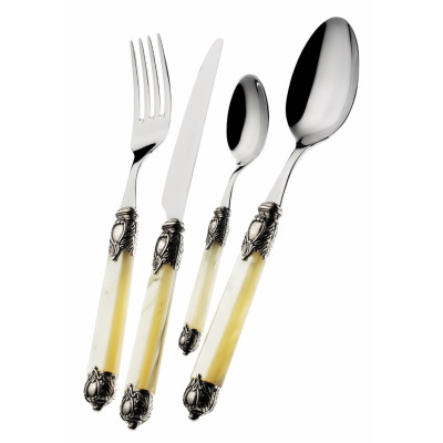  Bugatti - Set di posate 24pz manico in madreperla linea e ghiera dorata "Rinascimento" - SKU: RINASCIMENTO-D 
