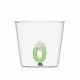 Bicchiere in vetro tumbler con alfabeto fiorito lettera "O"