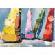 Quadro astratto contemporaneo con paesaggio dipinto a mano "Nuove Rotte" 140x70