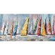Quadro astratto contemporaneo con paesaggio dipinto a mano "Nuove Rotte" 140x70