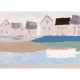 Quadro contemporaneo con paesaggio dipinto a mano su tela "Sea Village" 150x50