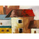 Quadro moderno con paesaggio dipinto a mano su tela "Borgo sul Mare" 120x60