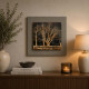 Quadretto moderno in legno con paesaggio in rilievo dettagli in argento 35x35