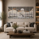 Quadro dipinto in rilievo su legno con glitter e foglia argento moderno 150x65