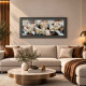 Quadro moderno in legno tema floreale in rilievo dettagli in argento 100X50
