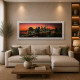 Quadro skyline con cornice argento decori materici glitterati e strass 154x64