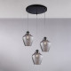 Lampada a sospensione in metallo con 3 diffusori in vetro dal design moderno