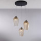 Lampada a sospensione in metallo con tre diffusori in vetro dal design moderno