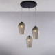 Lampada a sospensione in metallo con tre diffusori in vetro dal design moderno