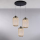 Lampada a sospensione moderna con struttura in metallo e tre diffusori in vetro