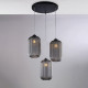 Lampada a sospensione moderna con struttura in metallo e tre diffusori in vetro