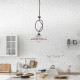 Lampada a sospensione rustica con struttura in metallo e diffusore in ceramica