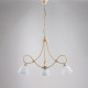 Lampadario piccolo con paralumi in vetro e struttura in metallo
