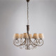 Lampadario rustico con struttura in metallo e 8 diffusori in tessuto