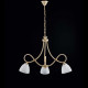 Lampadario piccolo con paralumi in vetro e struttura in metallo