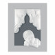 Capezzale grande con la sacra famiglia in marmorino e cornice in legno