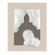 Capezzale grande con la sacra famiglia in marmorino e cornice in legno