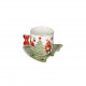 Set 2 tazze in porcellana con piattino a forma di albero di natale