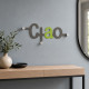 Appendiabiti parete design moderno in legno con scritta e 3 ganci in alluminio