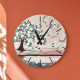 Orologio da parete rotondo grande con bassorilievo con retro in legno massello