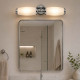 Applique moderna in acciaio per bagno con doppio diffusore in vetro opalino
