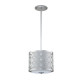 Lampada a sospensione media in acciaio e diffusore in vetro dal design moderno