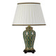 Lampada da tavolo dal design orientale in ceramica e paralume in tessuto