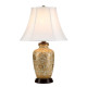 Lampada da tavolo dal design orientale in ceramica e paralume in tessuto