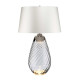 Lampada da tavolo grande moderna con base in vetro e paralume in tessuto