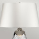 Lampada da tavolo grande moderna con base in vetro e paralume in tessuto