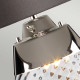 Lampada da tavolo grande moderna con base in vetro e paralume in tessuto