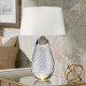 Lampada da tavolo grande moderna con base in vetro e paralume in tessuto