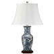 Lampada da tavolo in stile orientale in ceramica con paralume in tessuto