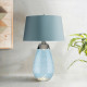 Lampada da tavolo moderna con base in vetro e paralume in tessuto