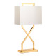 Lampada da tavolo moderna con struttura in acciaio e diffuosre in tessuto