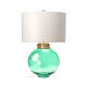 Lampada da tavolo moderna con struttura in vetro e acciaio e paralume in tessuto