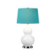 Lampada da tavolo moderna in ceramica e base in acciaio con paralume in tessuto