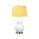 Lampada da tavolo moderna in ceramica e base in acciaio con paralume in tessuto